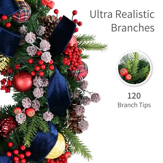 Puleo International 26" Pre-Lit Ornaments & Pinecones Artificial Christmas Wreath
